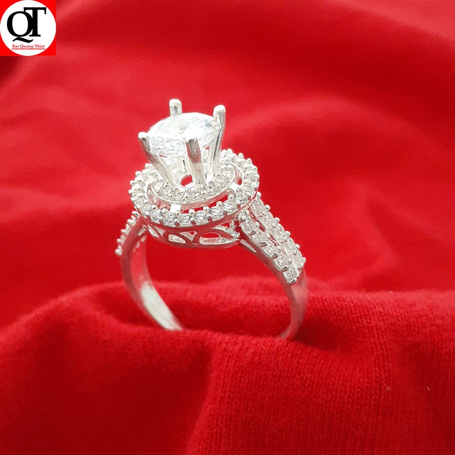 [Mã BMLTA35 giảm đến 35K đơn 99K] Nhẫn nữ bạc ta ổ cao gắn đá kim cương nhân tạo 6ly trang sức Bạc Quang Thản - QTNU1