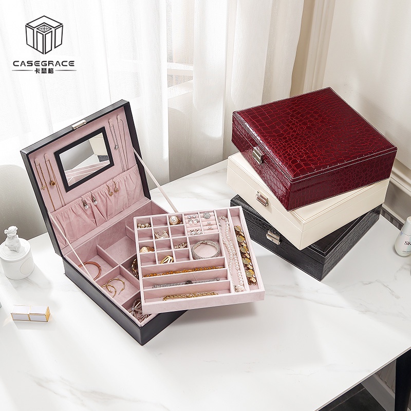Hộp vuông lớn Casegrace đựng trang sức sang trọng có khóa