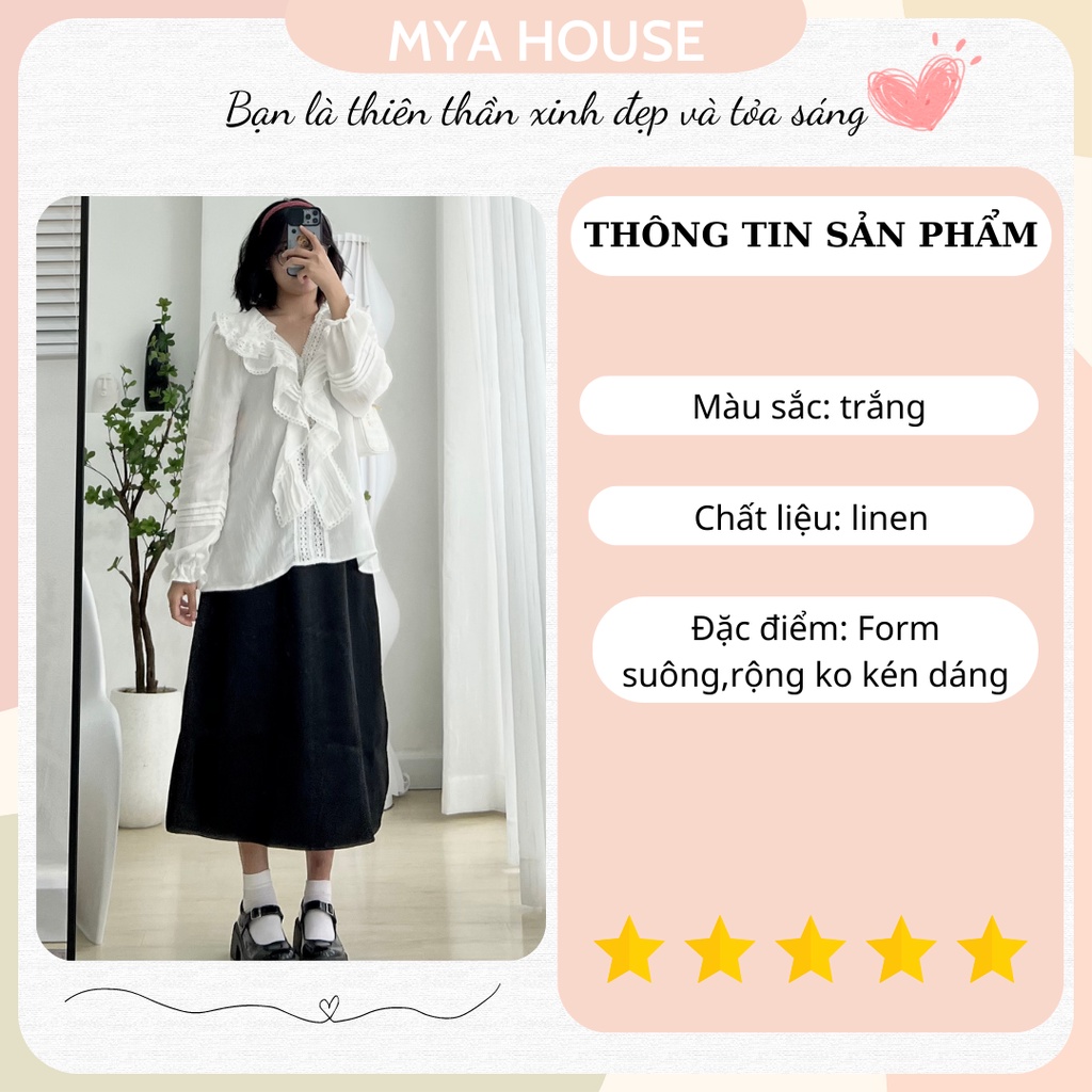 Áo trắng cổ bèo chạy ren tay bo MYA HOUSE