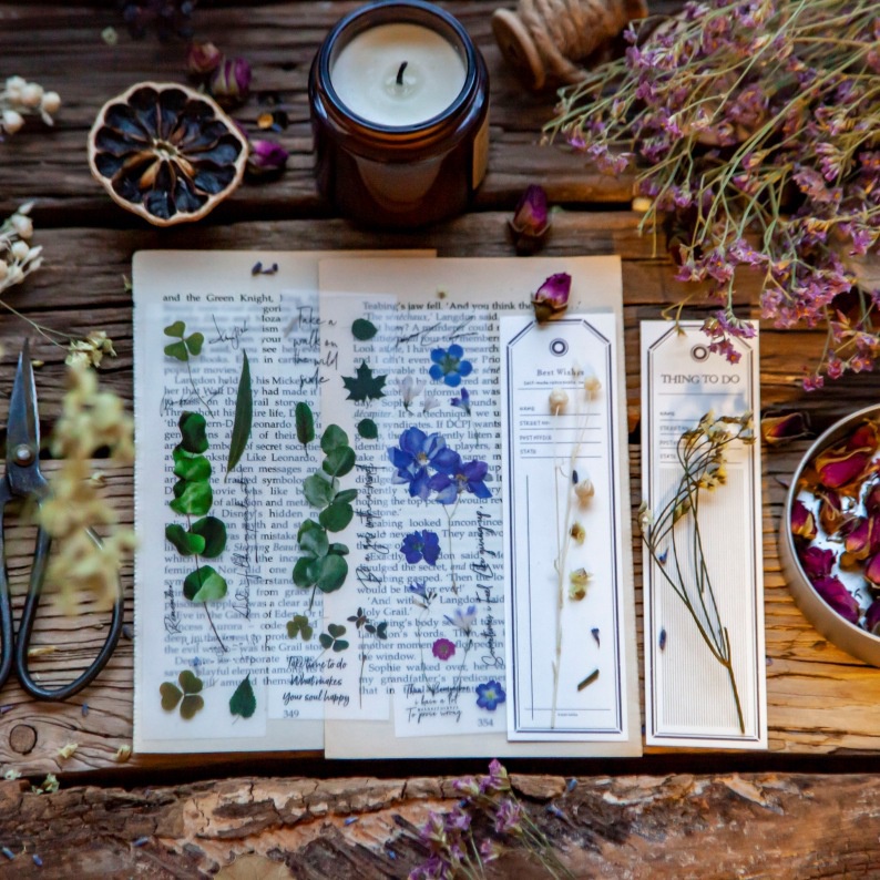Sticker vintage và giấy nền retro dấu trang set 5 họa tiết hoa lá trang trí sổ tay điện thoại DIY Journal HD69-K76