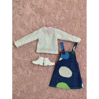 Set yếm jean hoạ tiết tròn xinyi,barbie,blythe