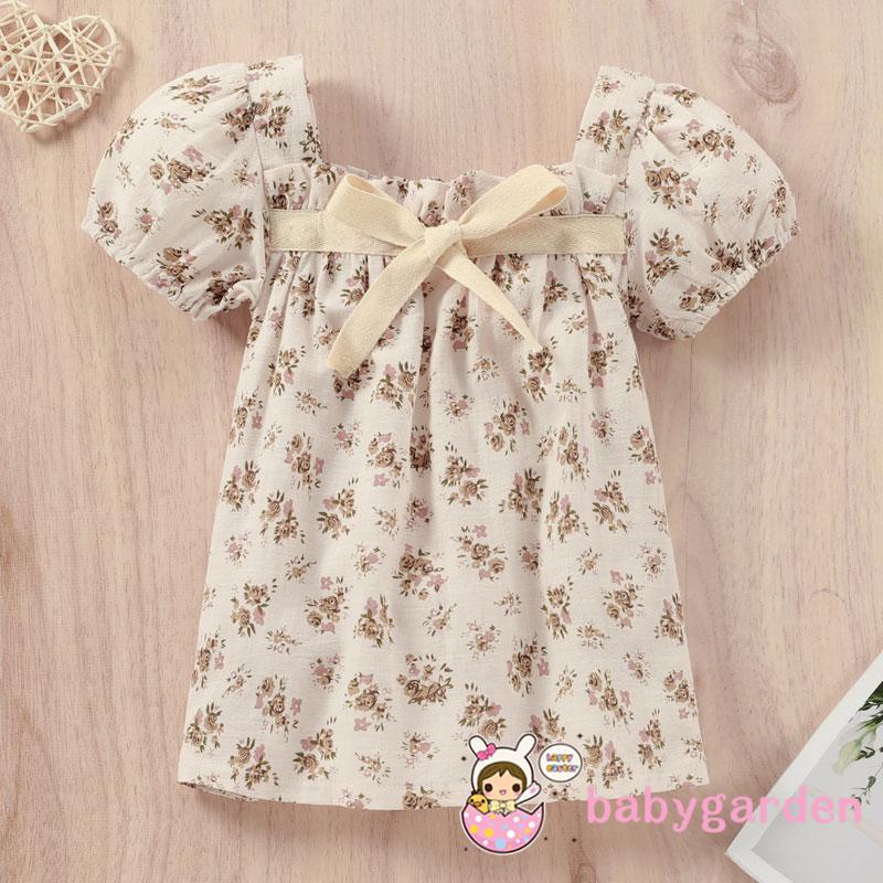 Áo liền quần / Váy bé gái, Áo liền quần ngắn tay cổ vuông in hoa cho bé gái Quần áo phù hợp cho mùa hè