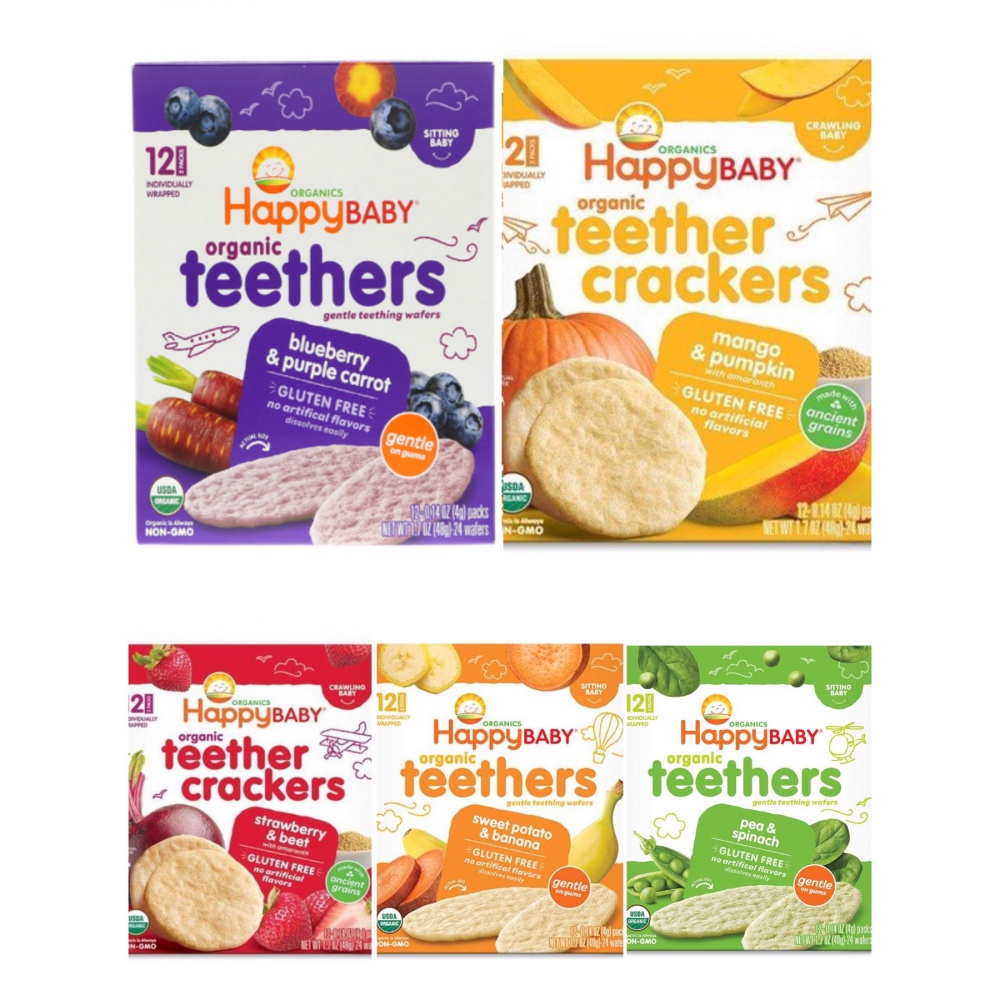 Bánh Happy Baby Organic Teethers & Teether Crackers Cho Bé Ăn Dặm 6M