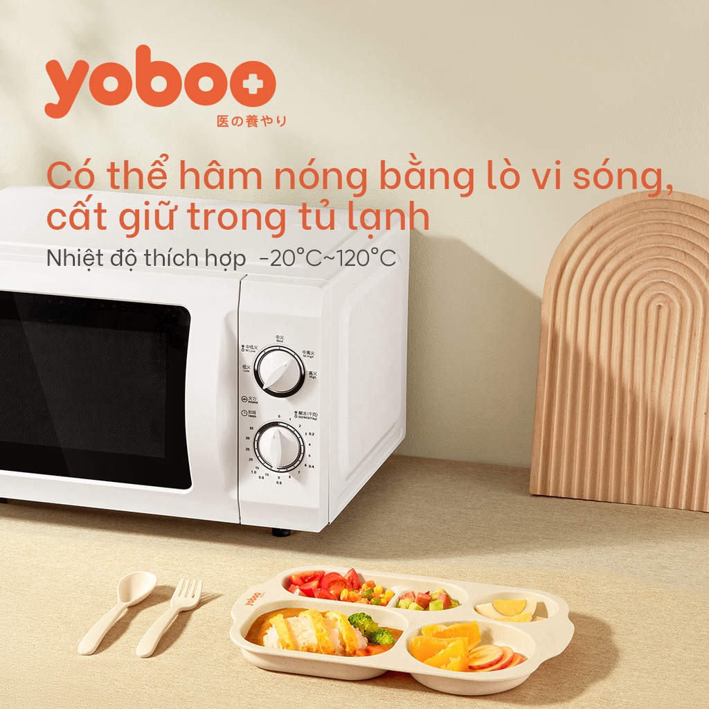 Mô tả Khay tập ăn dặm cho bé Yoboo YB-0031 kèm thìa, muỗng, đũa, chất liệu lúa mạch dùng được cho lò vi sóng - Hàng chính hãng - 8