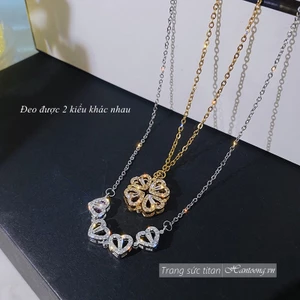 Dây chuyền titan mặt cỏ 4 lá may mắn có thể biến hình đeo được 2 kiểu thiết kế độc đáo thời trang