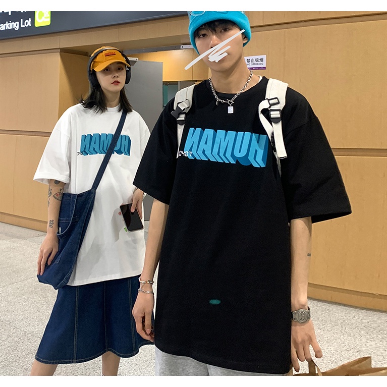 Áo Thun Tay Lỡ Unisex HappyFamily Form Rộng NAMUH Chất Cotton 100 Cao Cấp-2 Màu Trắng/Đen