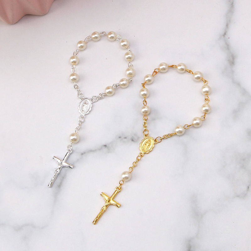Vic Lễ Rửa Tội Mini Mân Côi Màu Ngà Ngọc Trai Giả Cho Vòng Tay Chữ Thập Tuyệt Vời Cho Christening Bé Tắm Tiệc Cưới Holid