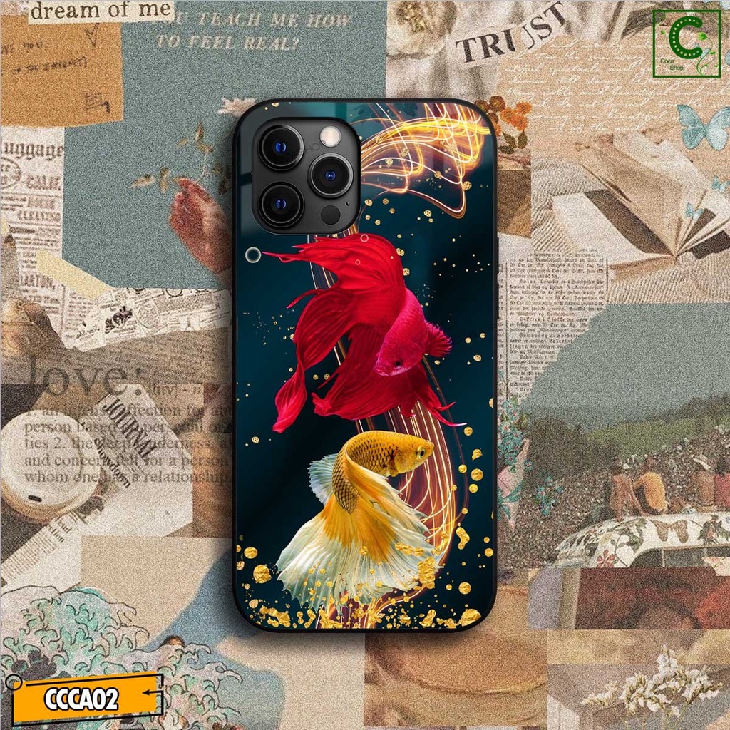 Ốp lưng iphone mặt kính cao cấp - Đôi cá Betta may mắn - 6/6plus/6s/6splus/7/7plus/8/8plus/x/.....