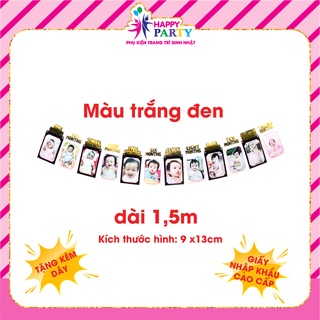 Dây treo ảnh 12 tráng, dây hình 12 tháng trang trí sinh nhật, trang trí thôi nôi HAPPY PARTY cao cấp ánh kim kt 11x21cm