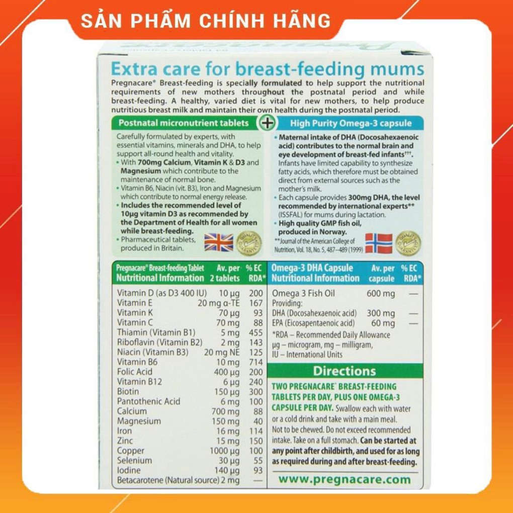 [Mẫu Mới Tem Phụ QR +Date 2028] Thực phẩm bảo vệ sức khỏe  PREGNACARE BREASTFEEDING