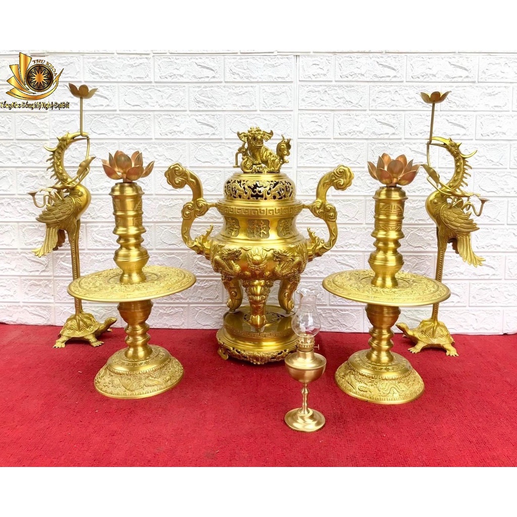 [ HÀNG CHUẨN] Đỉnh Đồng Lư Đồng Đốt Trầm Hương Cao 40cm Song Long Đồng Vàng Catut Nguyên Chất Đồ Đồng Đại Bái