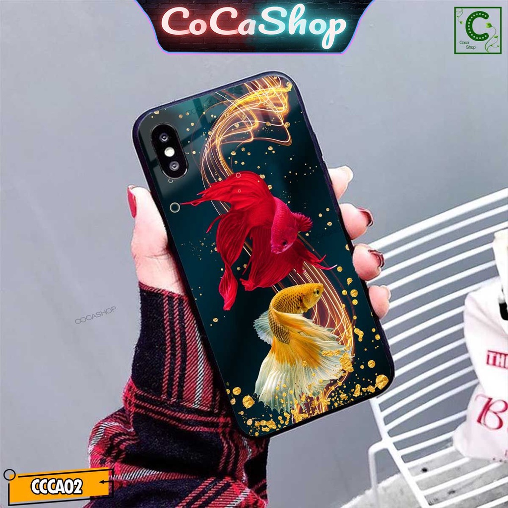 Ốp lưng iphone mặt kính cao cấp - Đôi cá Betta may mắn - 6/6plus/6s/6splus/7/7plus/8/8plus/x/.....