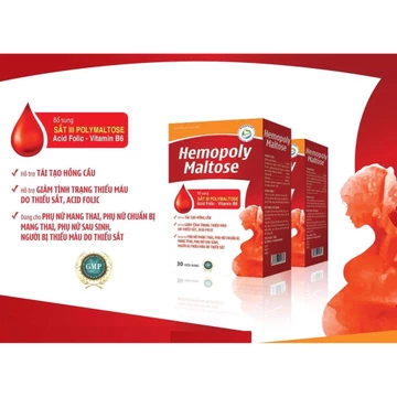 Viên Uống Bổ Máu Hemopoly Maltose – Giúp Bổ Sung Sắt III Polymaltose, Acid Folic, Không Nóng Không Táo Bón – Hộp 30 Viên