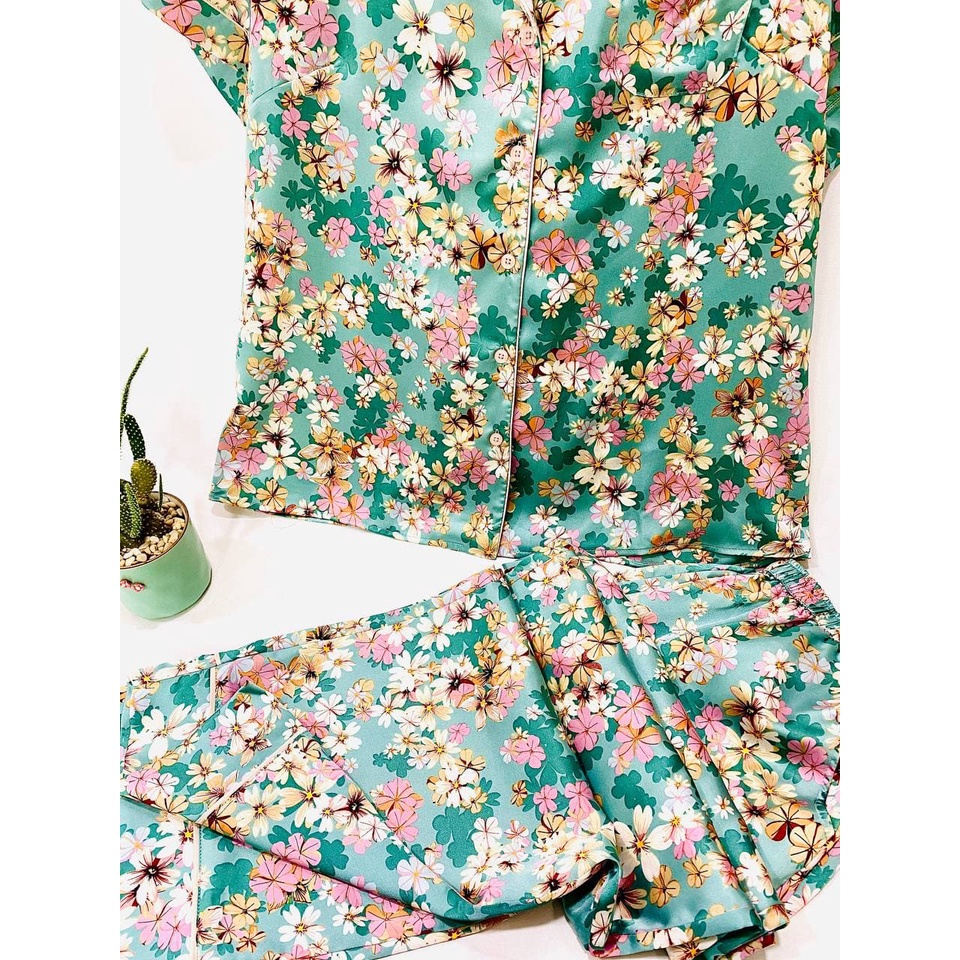 Ảnh Bộ Ngủ Pijama Lụa Cao Cấp JAPAN SILK Họa Tiết Hoa Xinh Duyên Dáng CD047 2