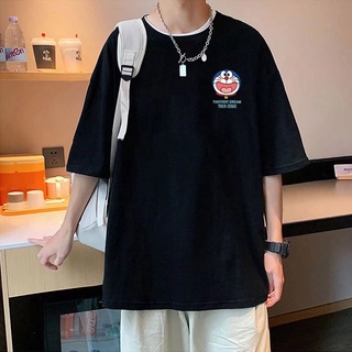Áo Thun Cotton Mềm Mại Dáng Rộng Tay Cộc Thoải Mái In Hình Doraemon Cho Nam