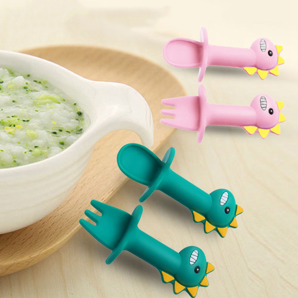 Bộ muỗng nĩa MAMIMAMIHOME chất liệu silicon cấp thực phẩm thiết kế kiểu hoạt hình dễ thương tiện lợi dành cho trẻ em