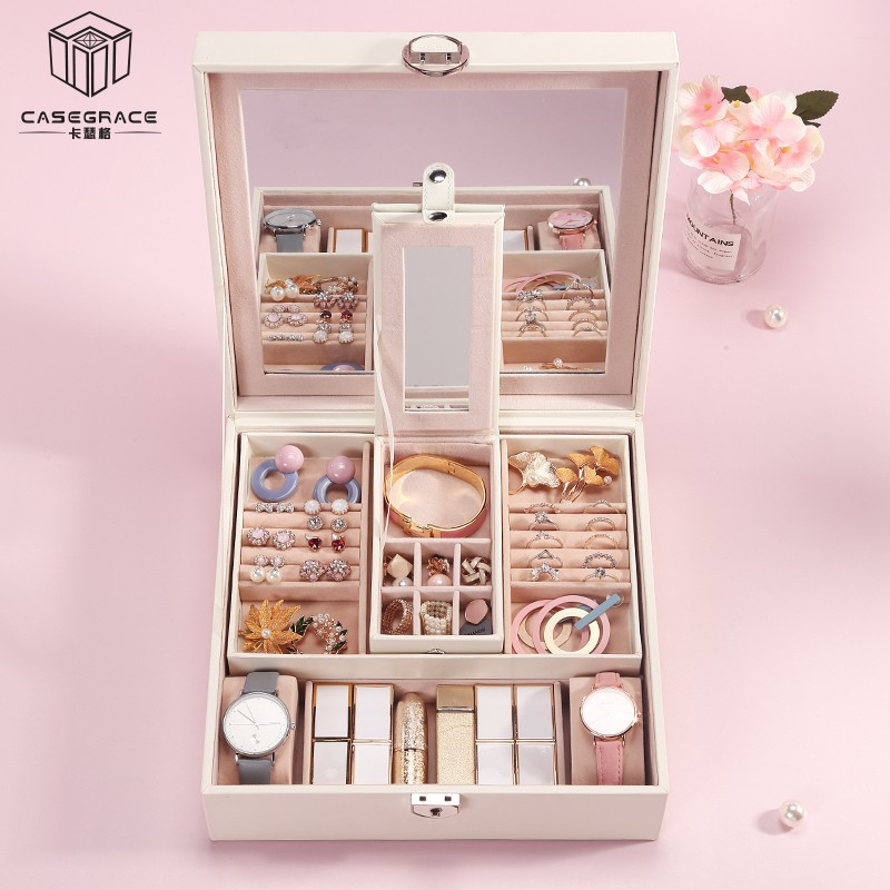 Hộp trang sức CASEGRACE có hai hộp nhỏ tháo rời tiện lợi bằng da PU và lót nhung sang