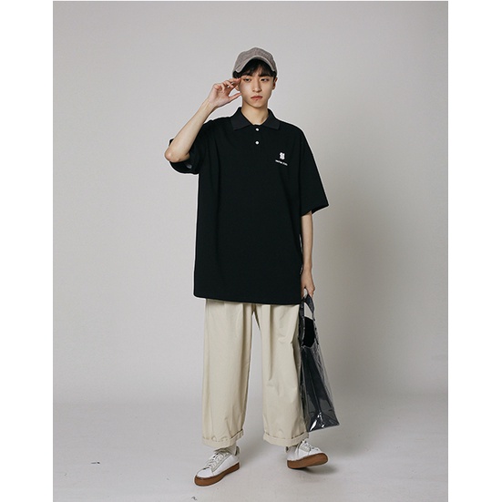 Áo polo HappyFamily form rộng logo ngực vải nỉ da cá 100 cotton cao cấp