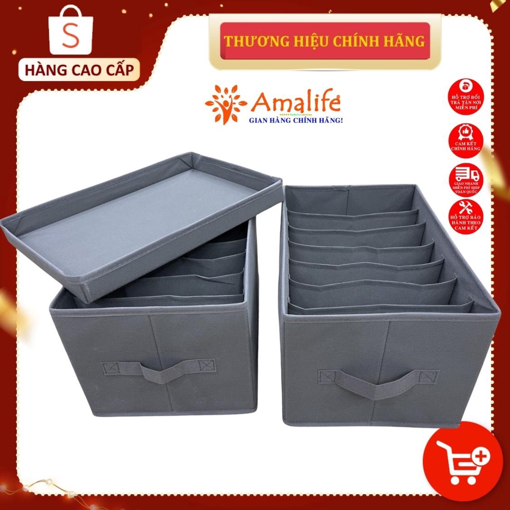 Ảnh Set Bộ 2 Khay Hộp Vải Đựng Quần Áo HQ2 7 Ngăn Đựng Quần Áo Gọn Gàng Tiện Lợi Bọc Vải Oxford Cao Cấp Chính Hãng Amalife 3