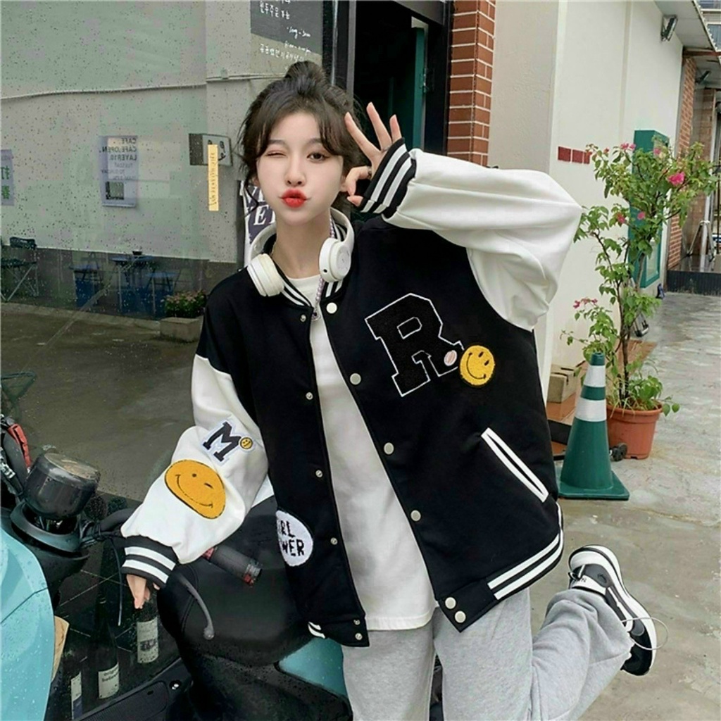 Áo khoác nữ thêu chữ R 2 màu trắng đen MẶT CƯỜI GIRL POWER cực đẹp ...