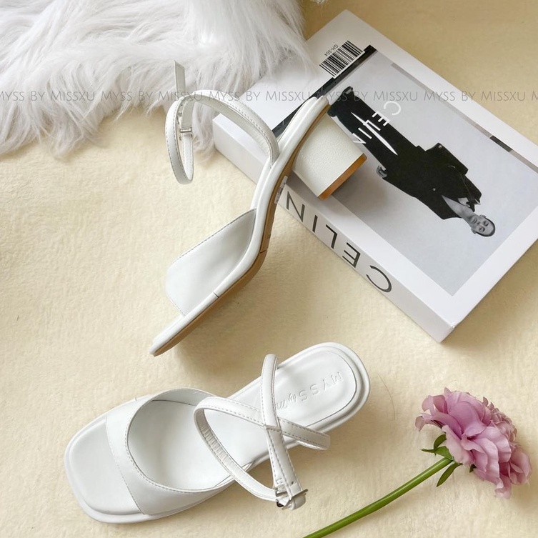 Giày sandal nữ MYSS bảng ngang khoét sâu phối gót trụ 5 cm cao cấp - SD164