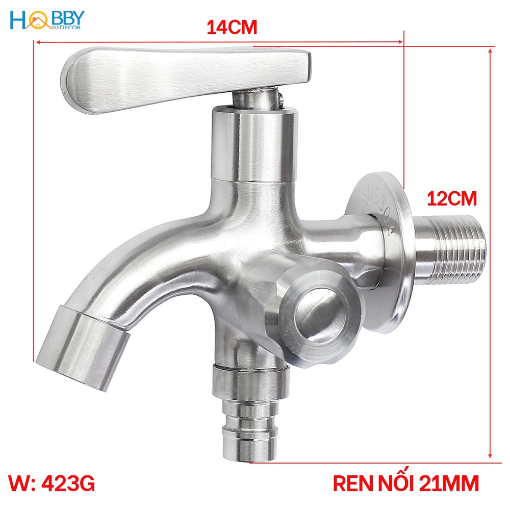 Ảnh Vòi củ sen lạnh đa năng 2 đầu xả inox 304 ren 21 Hobby Home Decor CS2 2