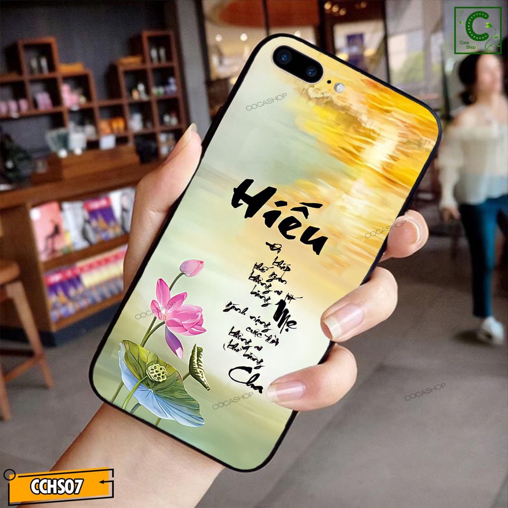 Ốp lưng iphone mặt kính in hình siêu đẹp  - Đóa sen hồng chữ Hiếu - 6/6plus/6s/6splus/7/7plus/8/8plus/x/.....
