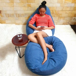Vỏ Ghế Lười Vỏ Ghế Sofa Lười 3II HOME Dáng Lê Màu Xanh Dương Size XL/L/M Vải Nhung Tăm Sợi Polyester