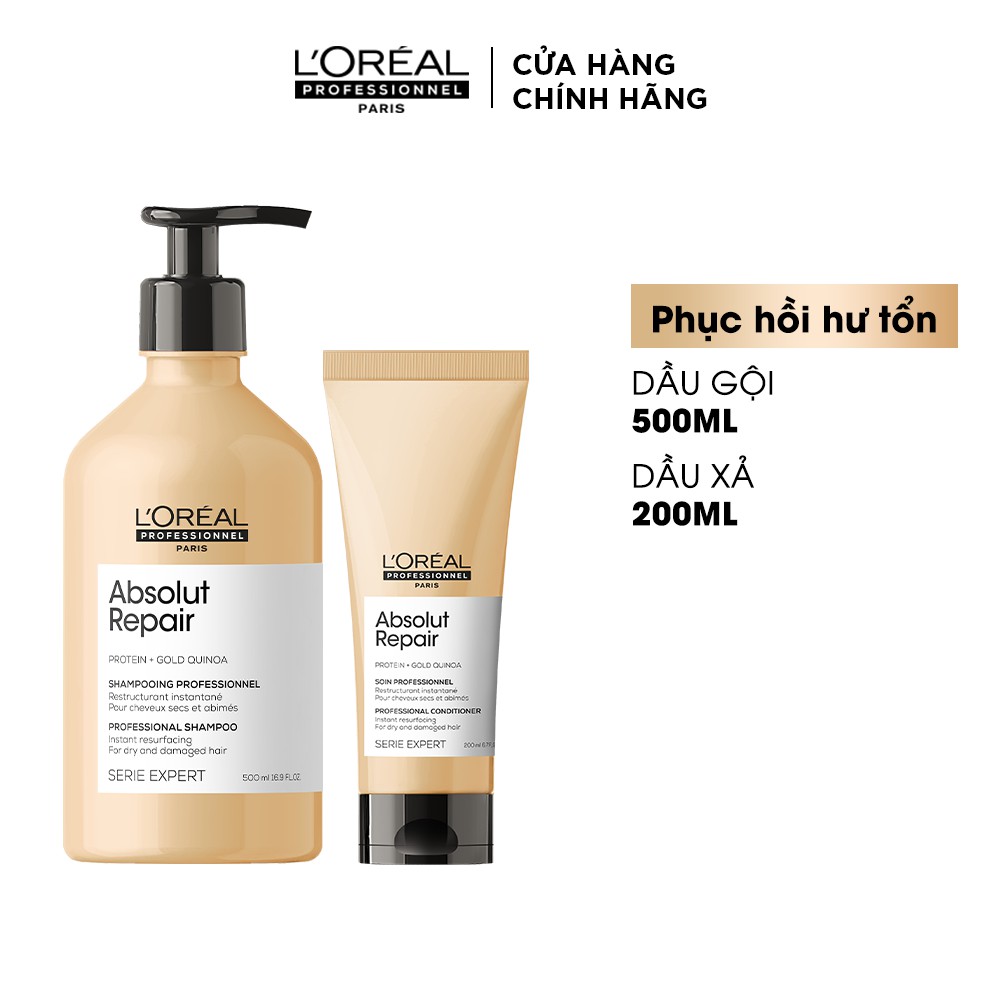 XA KHO Dầu Gội LOREAL 500ml & Dầu Xả 200ml phục hồi hư tổn toàn diện Serie  Expert Absolut Repair Gold | Shopee Việt Nam