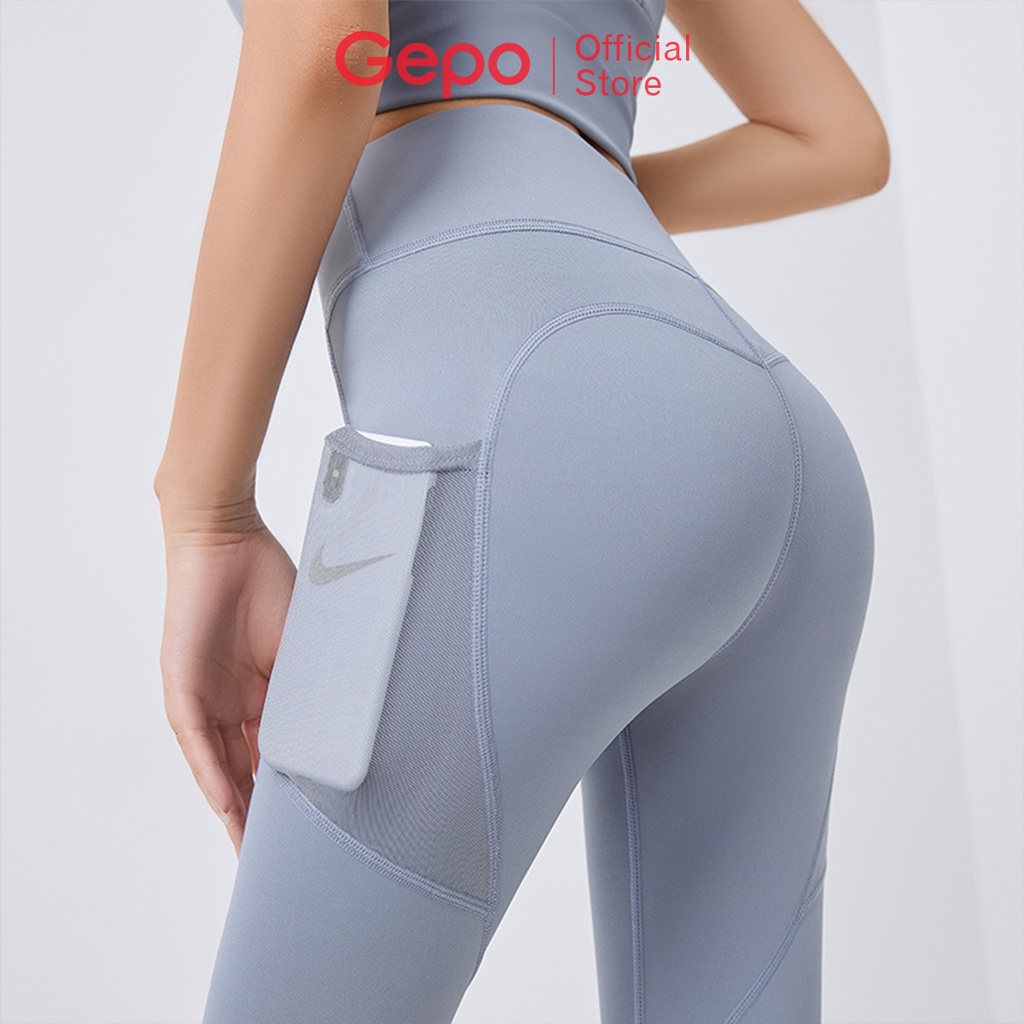 Quần tập gym yoga nữ cạp cao nâng hông bó sát đàn hồi có túi đựng điện thoại GEPO GP103