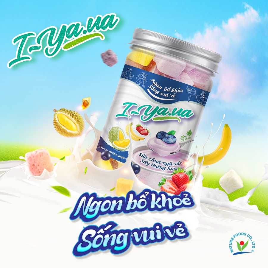 Sữa chua ngũ sắc sấy thăng hoa I-Yaua hũ 55g (việt quất, sầu riêng ...