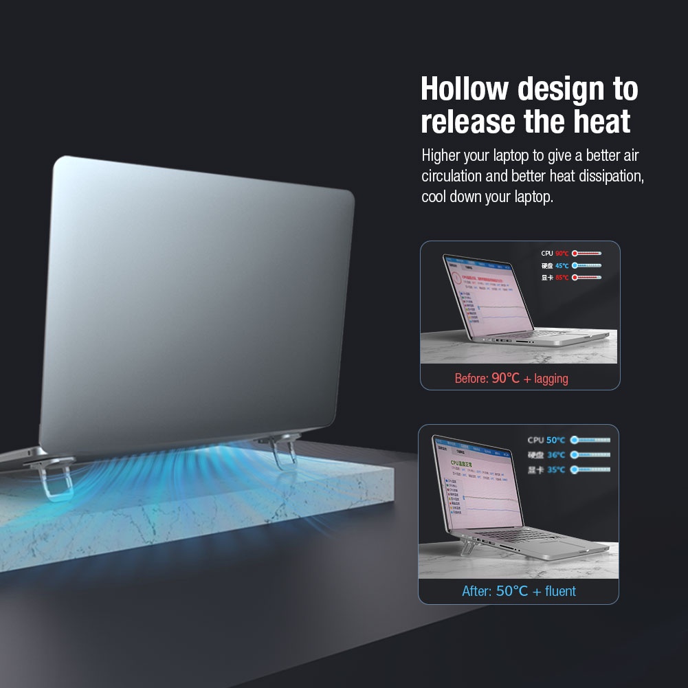 Mô tả Giá đỡ laptop 
NILLKIN sức mạnh tăng cường bằng hợp kim nhôm nhỏ gọn phù hợp với kích thước 14-17 inch - 7