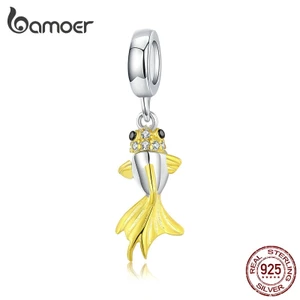 Mặt dây BAMOER BSC127 bằng bạc 925 hình cá vàng trang trí vòng tay và vòng cổ DIY