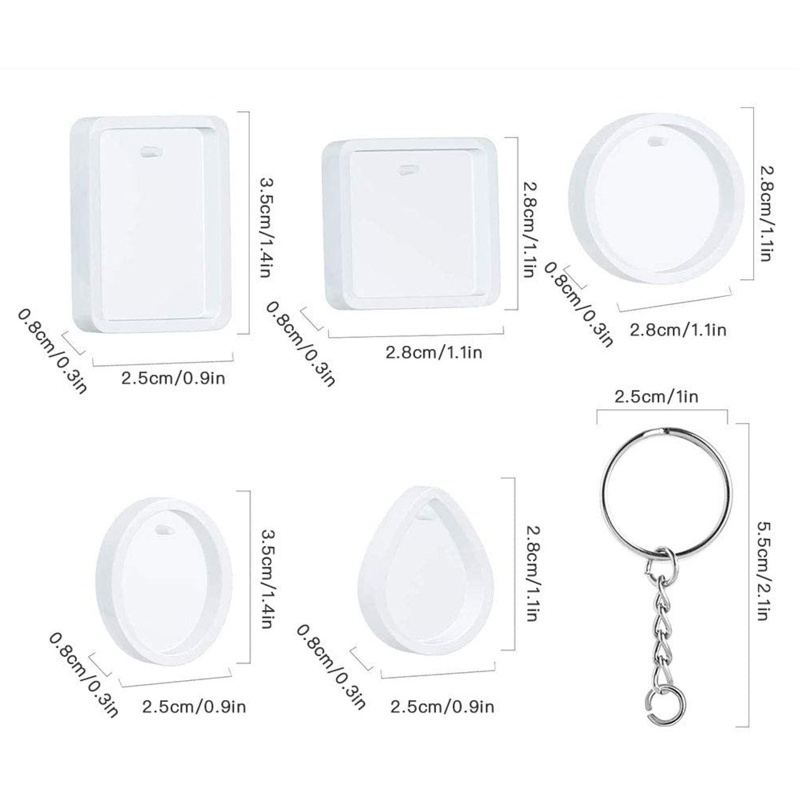 Set 20 Khuôn Làm Móc Khóa Nhựa resin epoxy Hình oval / Tròn / Giọt Nước Có Lỗ Treo