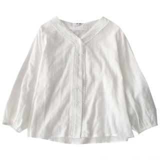 Phong cách hàn quốc nữ ren dài tay cổ chữ v dáng rộng áo baju baju wanita lengan panjang