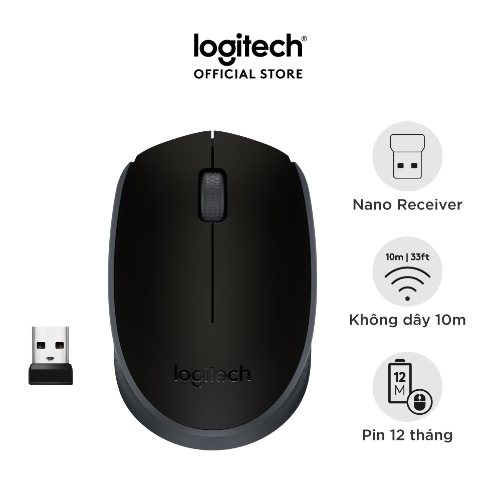 Chuột không dây Logitech B170 – USB, nhỏ gọn, thuận cả 2 tay, phù hợp PC/Laptop