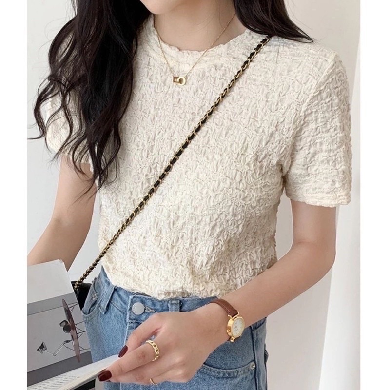 Áo cổ tròn thun xốp tay ngắn đủ màu