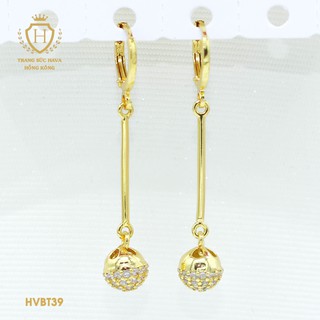 Bông Tai, Khuyên Tai Nữ Mặt Cầu Đính Đá Xi Mạ Vàng 24K Cao Cấp - Trang Sức Hava - HVBT39