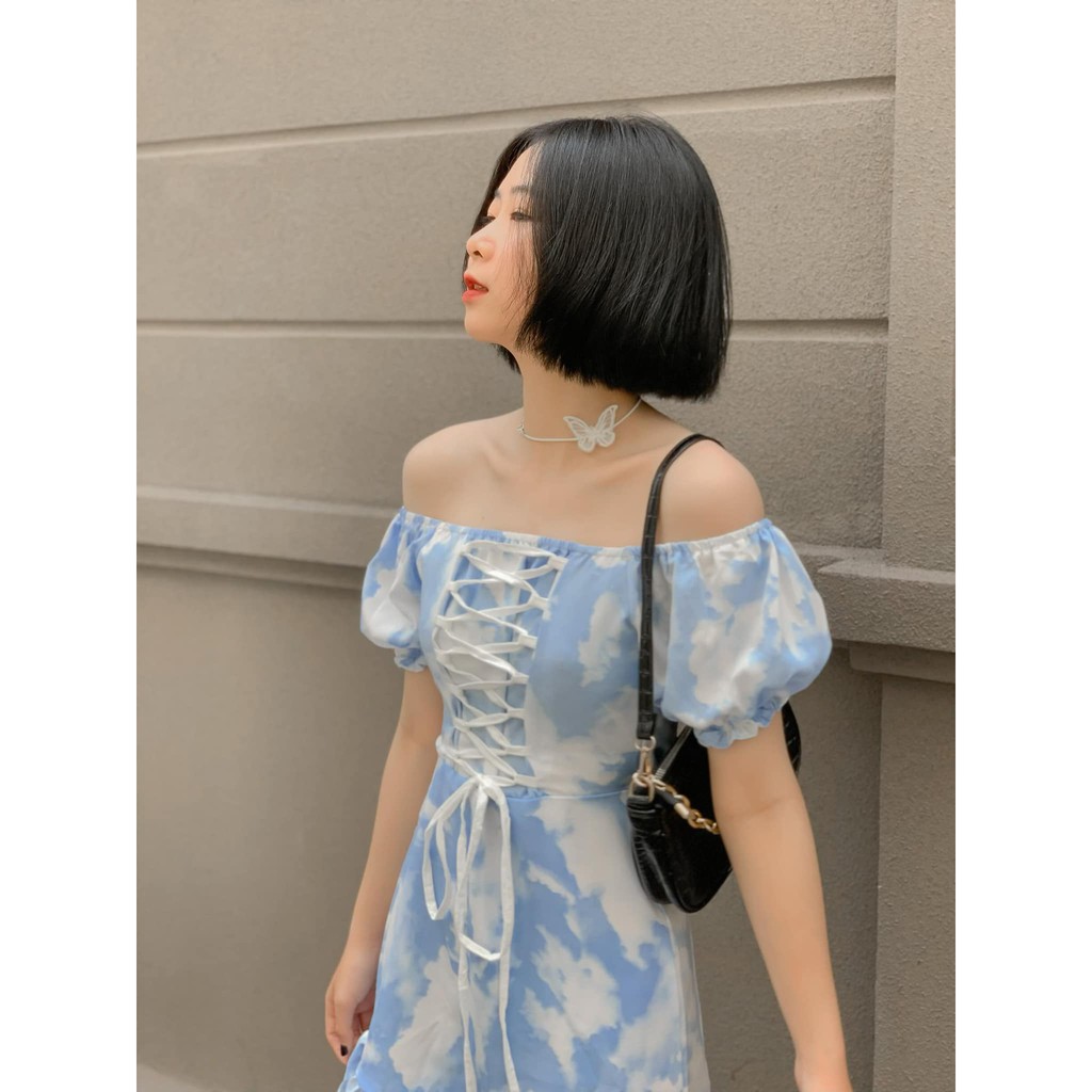 ĐẦM LOAN XANH ĐAN NƠ NGỰC - JANI DRESS