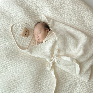 Chăn Ủ Có Mũ Kèm Đai Cotton Organic Xuất Hàn Cho Bé 90x90cm