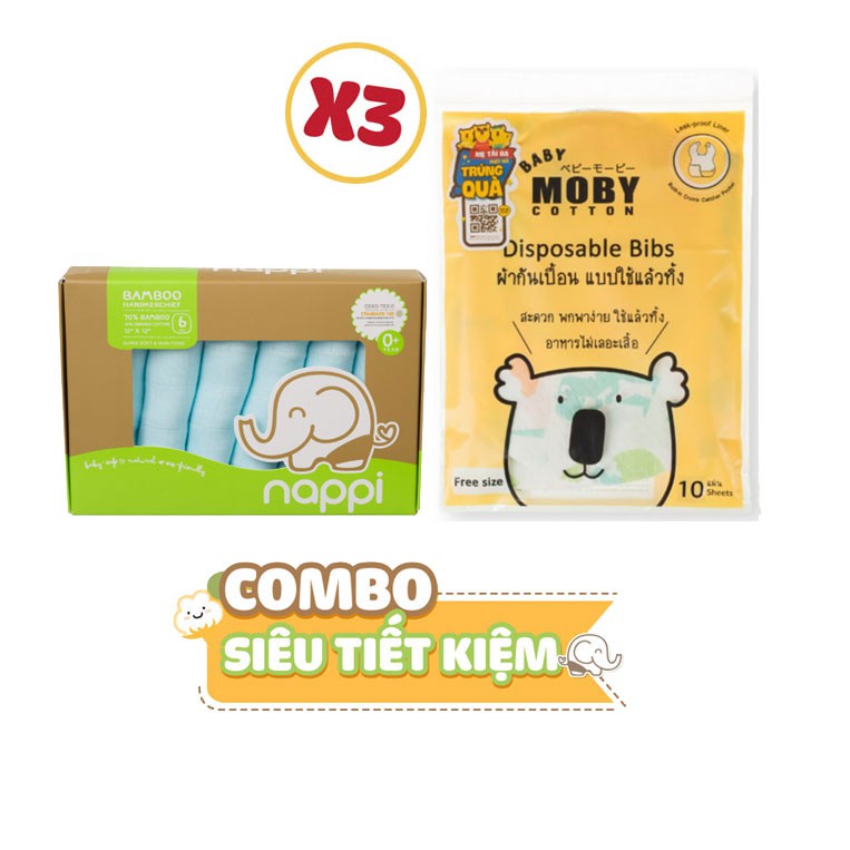 3 Yếm giấy chống thấm Moby Baby Thái Lan + 1 Khăn sữa Nappi