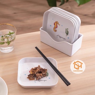 Đĩa Nhựa Phíp 8006 Đựng Bánh Kẹo, Hoa Quả, Đồ Ăn Hình Vuông Cách Điệu Cam Homeware