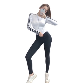 Áo khoác gym nữ tay dài thể thao cá tính trắng và đen