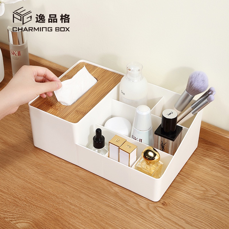 Hộp đựng khăn giấy CASEGRACE để bàn có nắp đậy gỗ hình chữ nhật đa năng