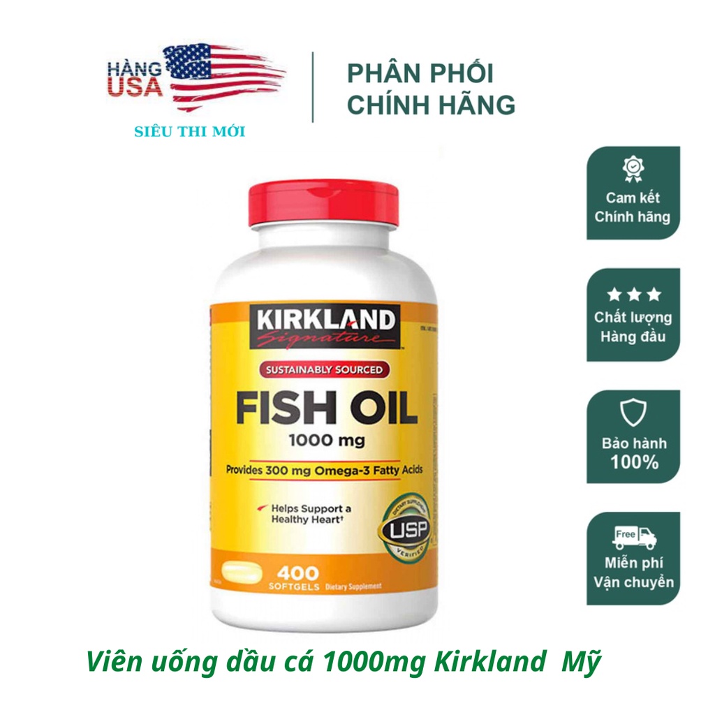 Dầu cá KIRKLAND Omega3 FISH OIL 1000mg chính hãng Mỹ 400 viên Date