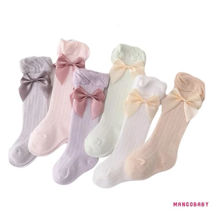 ♬Mg♪- Vớ trẻ em, tất Cotton nơ, tất ống dài thoáng khí, cho bé gái 0-3 tuổi