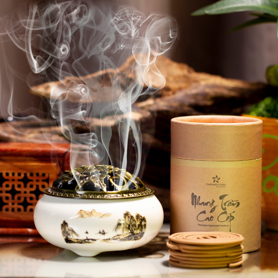 Mô tả Nhang khoanh trầm hương sạch xông nhà, hương vòng thơm dịu nhẹ THIÊN MỘC HƯƠNG hộp 40 khoanh - 1