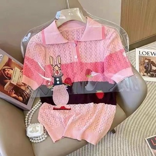 Áo len polo nữ, len đan sợi thoe thêu phối màu hồng cam cực xinh nhé 234