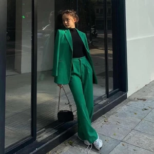 Set Áo Blazer Nữ + Quần Tây May Theo Số Đo – Vest Nữ Công Sở Lót Lụa Cao Cấp Màu Xanh Lá | Diluclothing