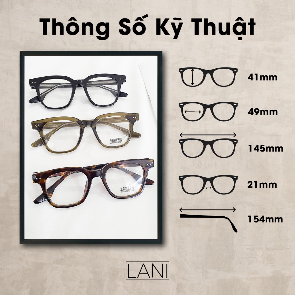 Ảnh Gọng kính cận vuông to cốt thép siêu bền LANI 9104 - Lắp mắt cận có độ theo yêu cầu 1